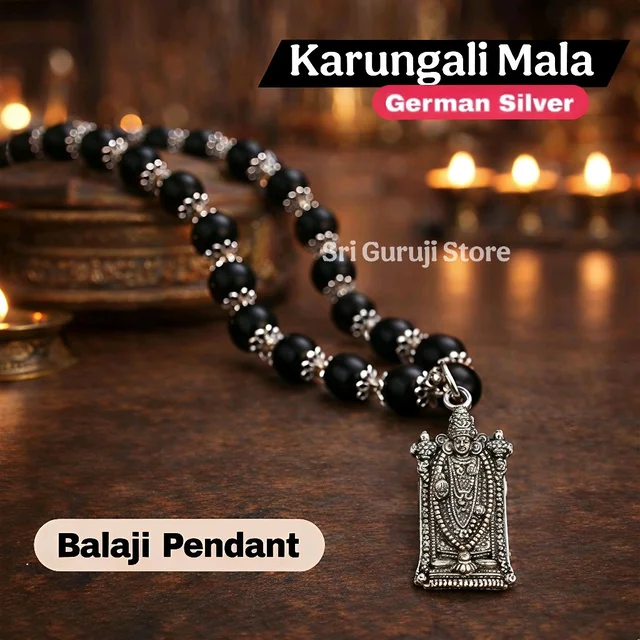 Karungali mala- German Silver with Balaji Pendant