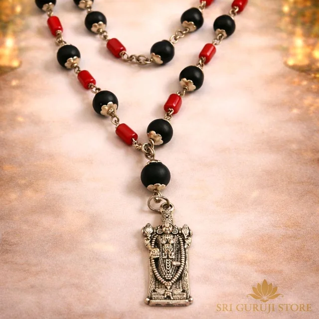 Karungalai Coral Mala with German Silver-54 Beads (Square)