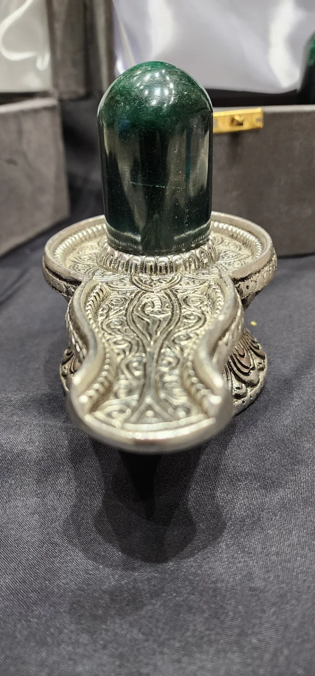 Green margaj( margadam) shivling German Silver base - prepaid only