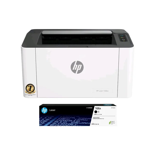 HP Laser 1008w Printer, Single Function, Print, Hi-Speed USB 2.0, WiFi Up to 21 ppm, 150-sheet Input Tray, 100-sheet Output Tray, 10,000-page Duty Cycle, 1-Year Warranty, Black and White, 714Z8A