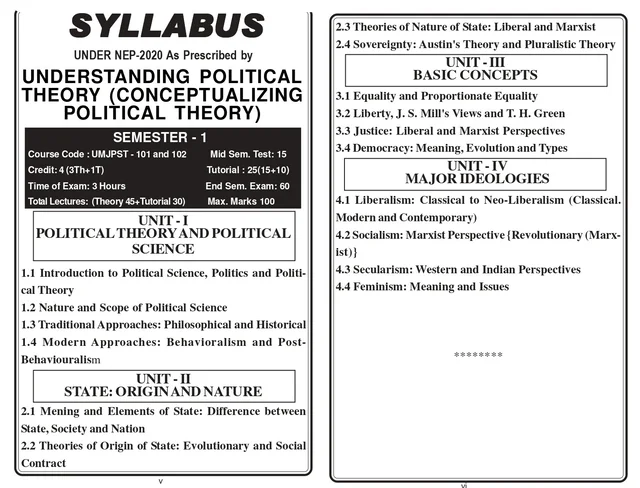Vinod JAMMU B.A. 1st Sem - UNDERSTANDING POLITICAL THEORY / Conceptualizing Political Theory (MAJOR AND MINOR COURSES) Codes: UMJPST 101, UMIPST 102 (As Per JAMMU UNIVERSITY under NEP 2020) - VINOD PUBLICATIONS ; CALL 9218-21-9218 - 978-93-95505-69-7, Dr. Jahangeer Ahmad Bhat, Prof. Murtaza Ahmed, Mr. Mohammad Aqeel Mir