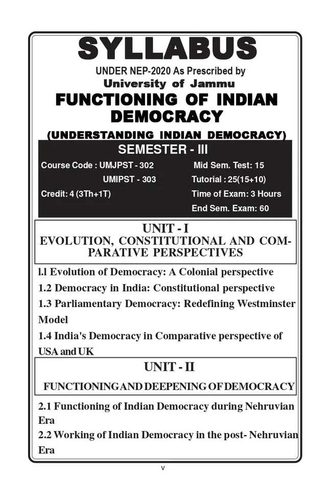 Vinod JAMMU B.A. 3rd Sem - Functioning of Indian Democracy (Understanding Indian Democracy) Codes: UMJPST 303, UMIPST 304 (As Per JAMMU UNIVERSITY Under NEP 2020) - VINOD PUBLICATIONS ; CALL 9218-21-9218 - 978-93-95505-71-0, Jahangeer Ahmad Bhat, Murtaza Ahmed, Zain Bin Hussain Batt