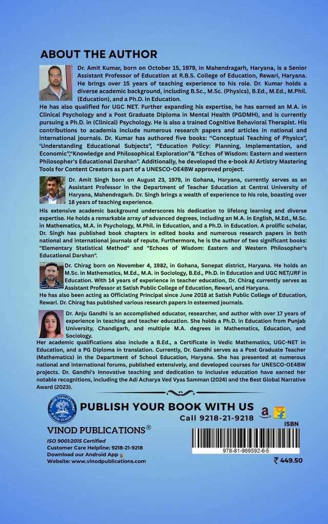 Vinod अधिगम के लिए शैक्षिक आकलन (EDUCATIONAL ASSESSMENT FOR LEARNING) As per NEP 2020 A Resource book for B.Ed., B.Ed I.T.E.P. and M.Ed. Programs - 978-81-969592-6-5, Dr. Chirag, Dr.Amit Kumar, Dr. Amit Singh, Dr. Anju Gandhi