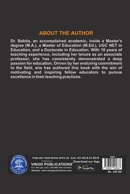 Vinod Teacher Education - Shaping the future of learning - 978-93-95505-83-3, Dr. Babita Arora - M.A, M.Ed, UGC (NET) Ph.D in Education (Principal) Adarsh Memorial College for Women, Abohar