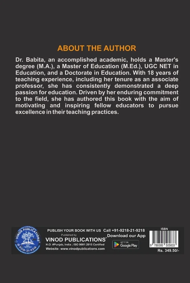 Vinod Teacher Education - Shaping the future of learning - 978-93-95505-83-3, Dr. Babita Arora - M.A, M.Ed, UGC (NET) Ph.D in Education (Principal) Adarsh Memorial College for Women, Abohar