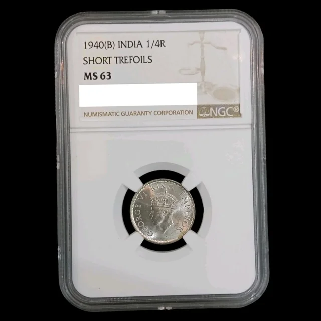 1940(B) India 1/4 Rupee Silver GRADED Coin - MS63