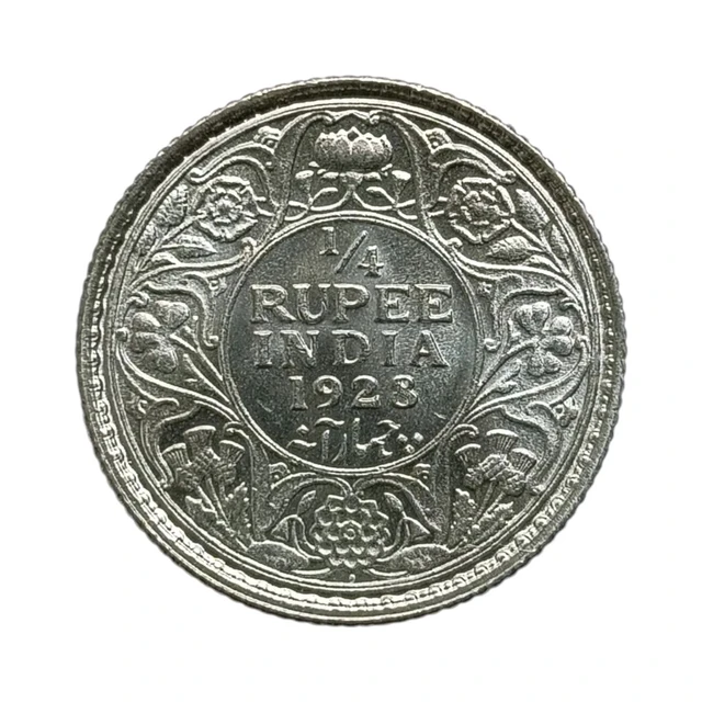 1928 1/4 Rupee Silver Coin - George 5th King - GEM UNC 💎 - Scarce Coin