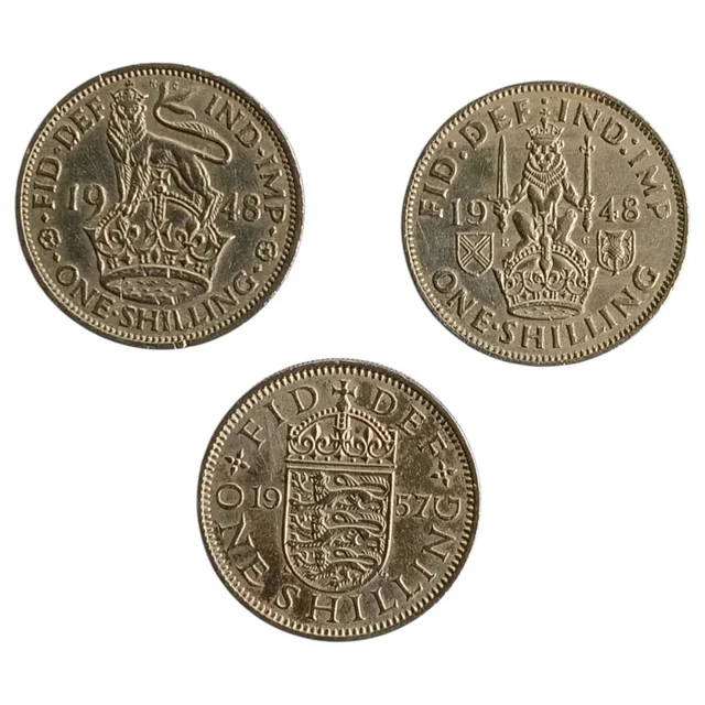 U.K. 3 Different - 1 Shilling Coins Set