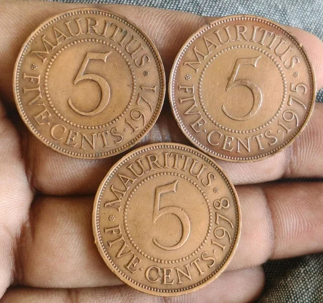 British Mauritius 5 Cents - 3 Coins Set - Queen Elizabeth II 