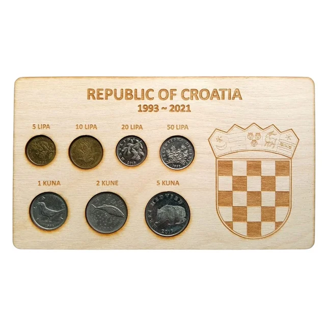 1993 - 2021 Republic of Croatia Coins - Wooden Display Set