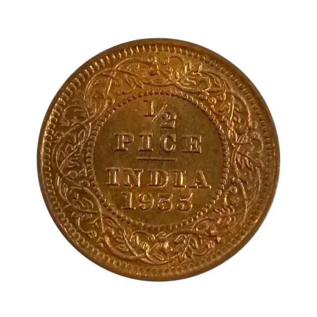 GEM UNC - 1935 1/2 Pice Coin - RD(red) - George 5th King 
