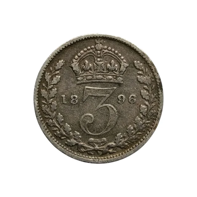 1896 UK 3 Pence Silver Coin - Victoria Queen 