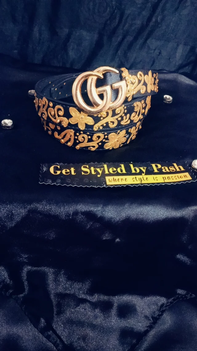 Black Gold Liquid Embroidered Antique Luxury Belt - Black, Get Free luxury Scrunchie gift!, Waist - 38"- 40" Width- "1.25"