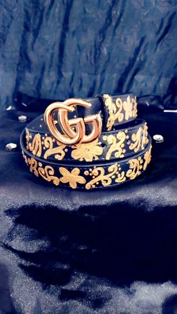 Black Gold Liquid Embroidered Antique Luxury Belt - Black, Get Free luxury Scrunchie gift!, Waist - 38"- 40" Width- "1.25"