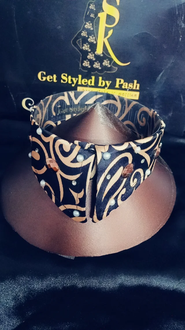 Black satin printed pearls and stones embellished Fashion Luxury Collar - No Wash N Dry Clean, Black, Get Luxury Scrunchie Gift Free!
