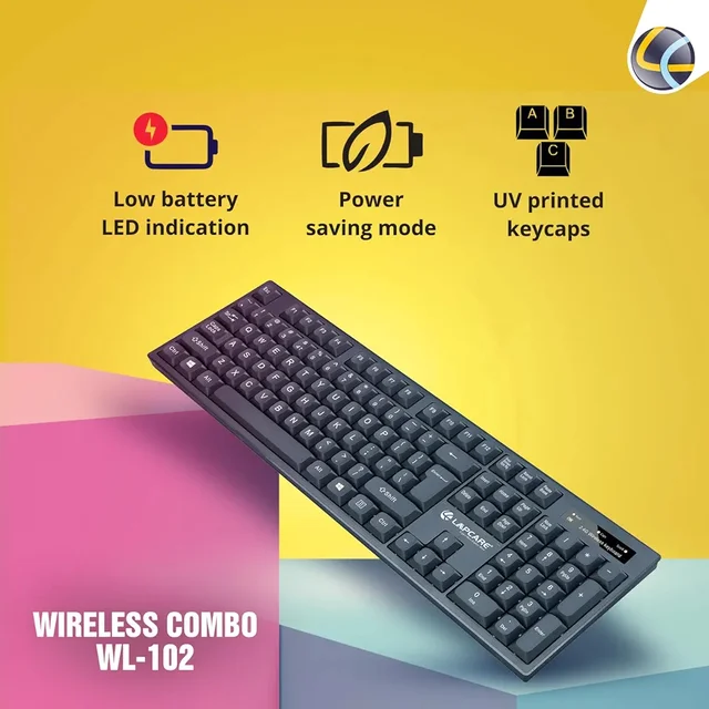 Lapcare WL-102 2.4G Wireless Keyboard and High Precision Mouse with Advanced Optical Sensor Technology, Black
