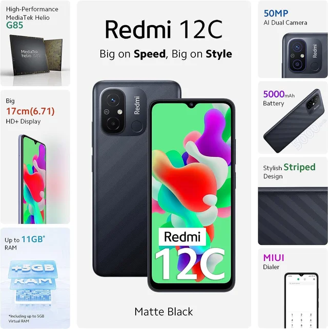 Redmi12C - matte black, 4GB+128GB