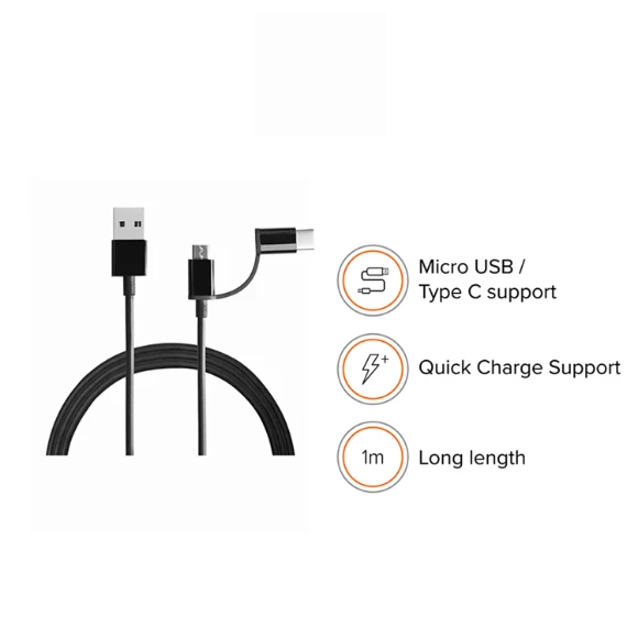 MI 2 In 1 Usb Cable (Micro Usb To Type C) 100CM