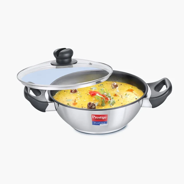 Prestige Platina Popular Cookware Kadai with Lid 260 - Should not dry heat, do no use sharp edged objects like Knige and Fork,Boli with Vinegor and citric 