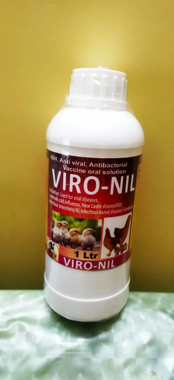 VIRONIL Indication: Used for viral diseases,common cold,Inﬂuenza, New Castle disease(ND),Infectious bronchitis(IB) Infectious bursal disease( Gumboro)) 1ltr