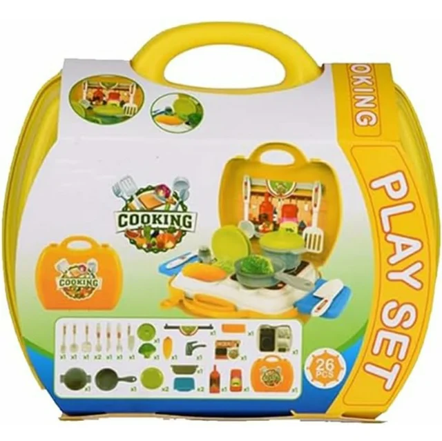 Kitchen Set Toy Pretend Play Toys Food| Little Chef Cooking Set for Kids with Suitcase Carry Case (Yellow)