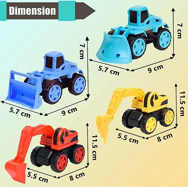 Unbreakable Toys Vehicles Truck (Mini) | Realistic Engineer Vehicle Bulldozer | Construction Truck | Pack of 4 | Multi Color - 4 Truck / Pack
