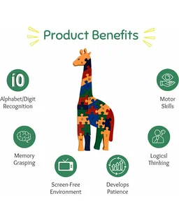 Crafts Wooden Giraffe Alphabet And Number Puzzle/Toy, Kid (Multicolour Blocks)