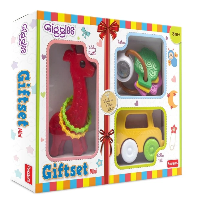 Giggles Funskool Gift Set Mini - Multicolor Baby Toy Gift Set with Rattle, Teether & Vehicle for Newborns & Infants 6+ Months Delivery Time: 2-3 Days