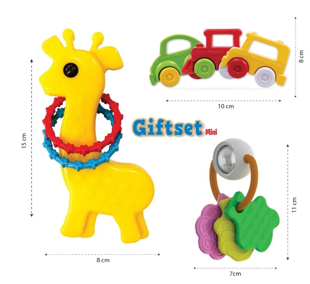 Giggles Funskool Gift Set Mini - Multicolor Baby Toy Gift Set with Rattle, Teether & Vehicle for Newborns & Infants 6+ Months Delivery Time: 2-3 Days