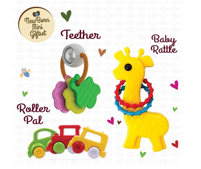 Giggles Funskool Gift Set Mini - Multicolor Baby Toy Gift Set with Rattle, Teether & Vehicle for Newborns & Infants 6+ Months Delivery Time: 2-3 Days
