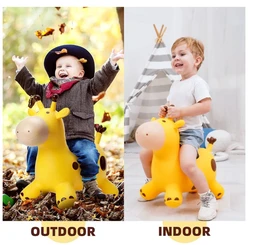 Azonee Giraffe Bouncy Horse Hopper - Inflatable Ride-On Jumping Toy for Toddlers & Kids 18 Months to 6 Years | Yellow Delivery Time: 2-3Days