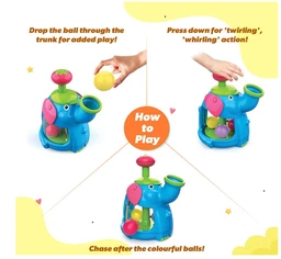 Giggles Funskool Jumbo Push & Twirl - Elephant Ball Drop Toy with Plunger Action for Babies 6+ Months Delivery Time :2-3Days