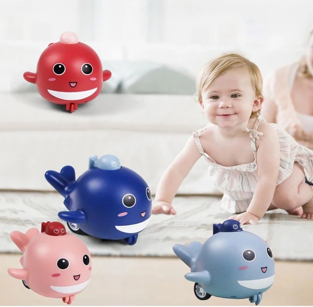 Whale Fish Press & Go Toy - Light Blue Bath & Crawling Toy for Babies & Toddlers 1-3 Years | Waterproof Push Toy Delivery Time: 2-3Days