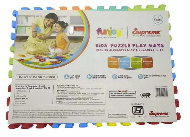 Funjoy EVA Foam Numbers 1–10 Learning Mat - Colorful Interlocking Educational Tiles for Toddlers 2-5 Years Delivery Time:2-3Days