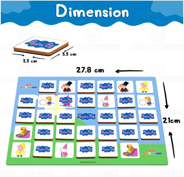 Wembley Peppa Pig Magnetic Memory Match Game - 32 Tiles with 64 Picture Icons | Educational Brain Puzzle for Kids 3+ Years Delivery Time: 2-3Days