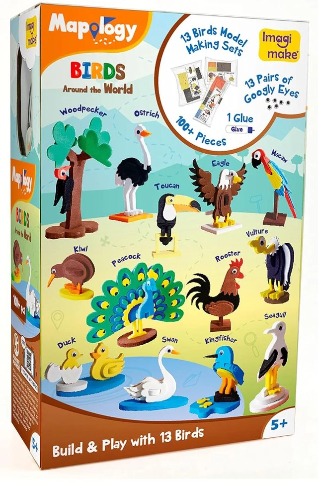 Imagimake Mapology Birds Around The World - Make 13 Miniature Bird Models | 3D Puzzle for Kids 5-9 Years Delivery Time: 2-3Days
