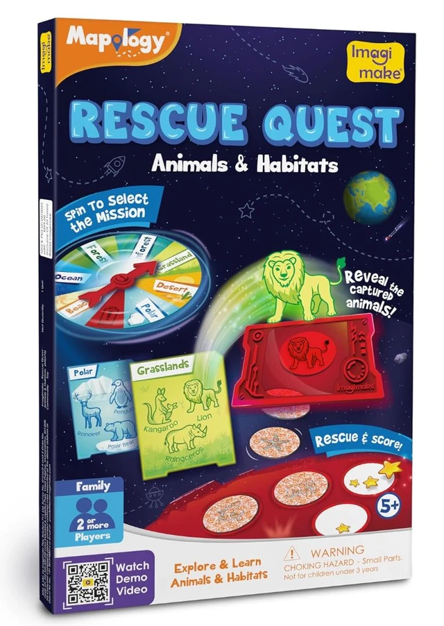 Imagimake Rescue Quest - Animals & Habitats Board Game | Spin, Discover & Rescue Animals | Educational Travel-Friendly Game for Kids 5+ Years Delivery Time: 2-3Days