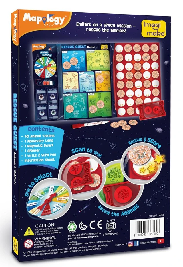 Imagimake Rescue Quest - Animals & Habitats Board Game | Spin, Discover & Rescue Animals | Educational Travel-Friendly Game for Kids 5+ Years Delivery Time: 2-3Days
