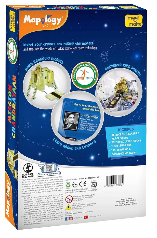 Imagimake Mapology Chandrayaan - ISRO Rocket Model, Satellite & Astronaut 3D Puzzle | Educational Space Toy for Kids 5+ Years Delivery Time: 2-3Days