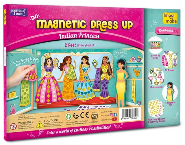 Imagimake DIY Magnetic Dress-Up Indian Princess - 30 Magnetic Dresses & Accessories | Pretend Play Toy for Girls 3+ Years Delivery Time: 2-3Days