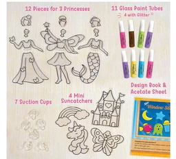 Imagimake Window Art Princess - 16 Pieces Glass Painting Set with Princess, Mermaid & Unicorn Designs for Kids 5+ Years Delivery Time: 2-3Days