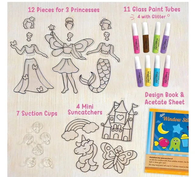 Imagimake Window Art Princess - 16 Pieces Glass Painting Set with Princess, Mermaid & Unicorn Designs for Kids 5+ Years Delivery Time: 2-3Days