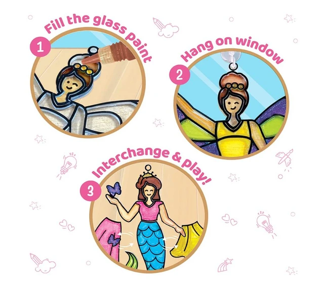 Imagimake Window Art Princess - 16 Pieces Glass Painting Set with Princess, Mermaid & Unicorn Designs for Kids 5+ Years Delivery Time: 2-3Days