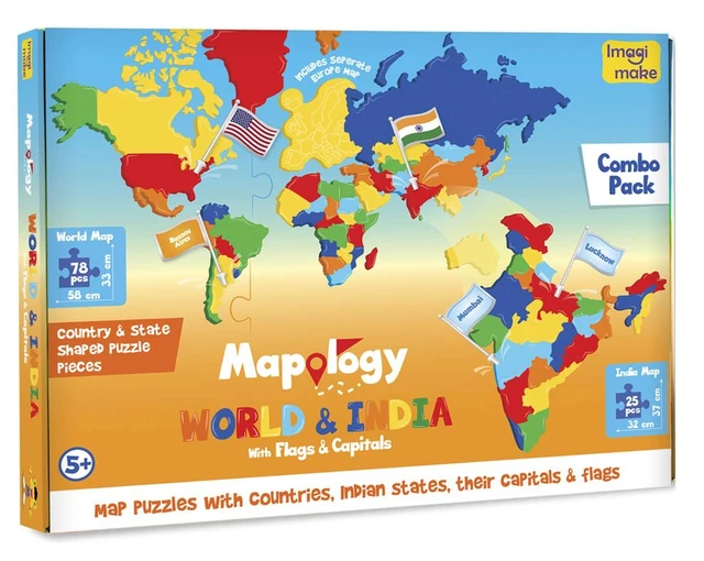 Imagimake Mapology India and World Maps with Capitals - Learn Capitals & Country Flags for Kids 5+ Years Delivery Time: 2-3Days