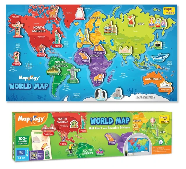 Imagimake Mapology World Map with Reusable Stickers - Educational Geography Toy for Kids 5+ Years Delivery Time: 2-3Days