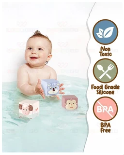 Squeezable Floating Animal Soft Baby Bath Toy Set - 6 Pcs BPA-Free Silicone for Babies 6+ Months Delivery Time: 2-3Days