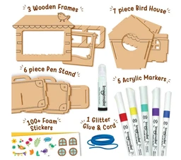 Imagimake DIY Wood Art Mega Pack - Make 3 Photo Frames, Pen Stand & Bird House | Painting & Colouring Craft Kit for Kids 5+ Years Delivery Time: 2-3Days