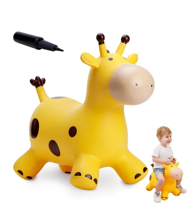 Azonee Giraffe Bouncy Horse Hopper - Inflatable Ride-On Jumping Toy for Toddlers & Kids 18 Months to 6 Years | Yellow Delivery Time: 2-3Days