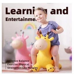 Azonee Giraffe Bouncy Horse Hopper - Inflatable Ride-On Jumping Toy for Toddlers & Kids 18 Months to 6 Years | Yellow Delivery Time: 2-3Days