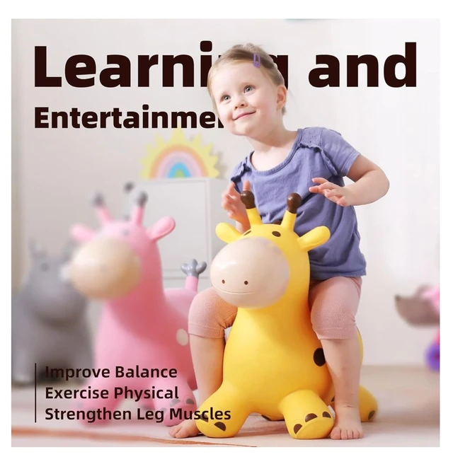 Azonee Giraffe Bouncy Horse Hopper - Inflatable Ride-On Jumping Toy for Toddlers & Kids 18 Months to 6 Years | Yellow Delivery Time: 2-3Days
